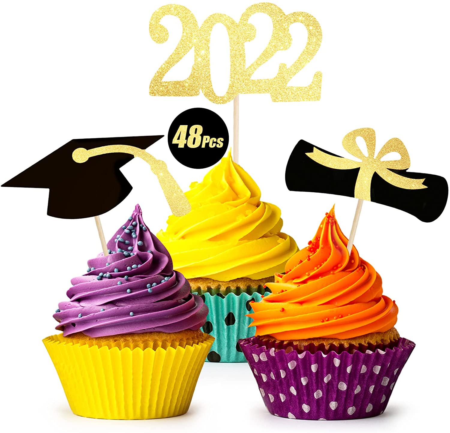 48 PCS Qibote Graduation Cupcake Toppers 2019 Graduation Party Cake Decorations Cupcake Topper Picks Class of 2019 Graduation Party Supplies 